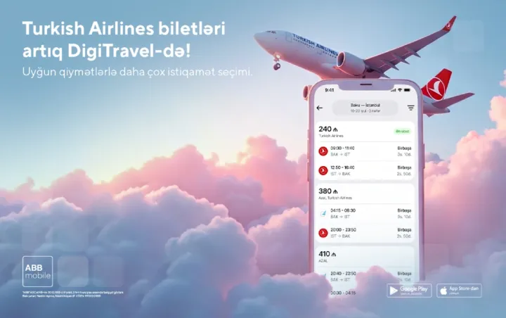 THY və digər hava yollarına biletlər də DigiTravel-lə ABB mobile tətbiqində!